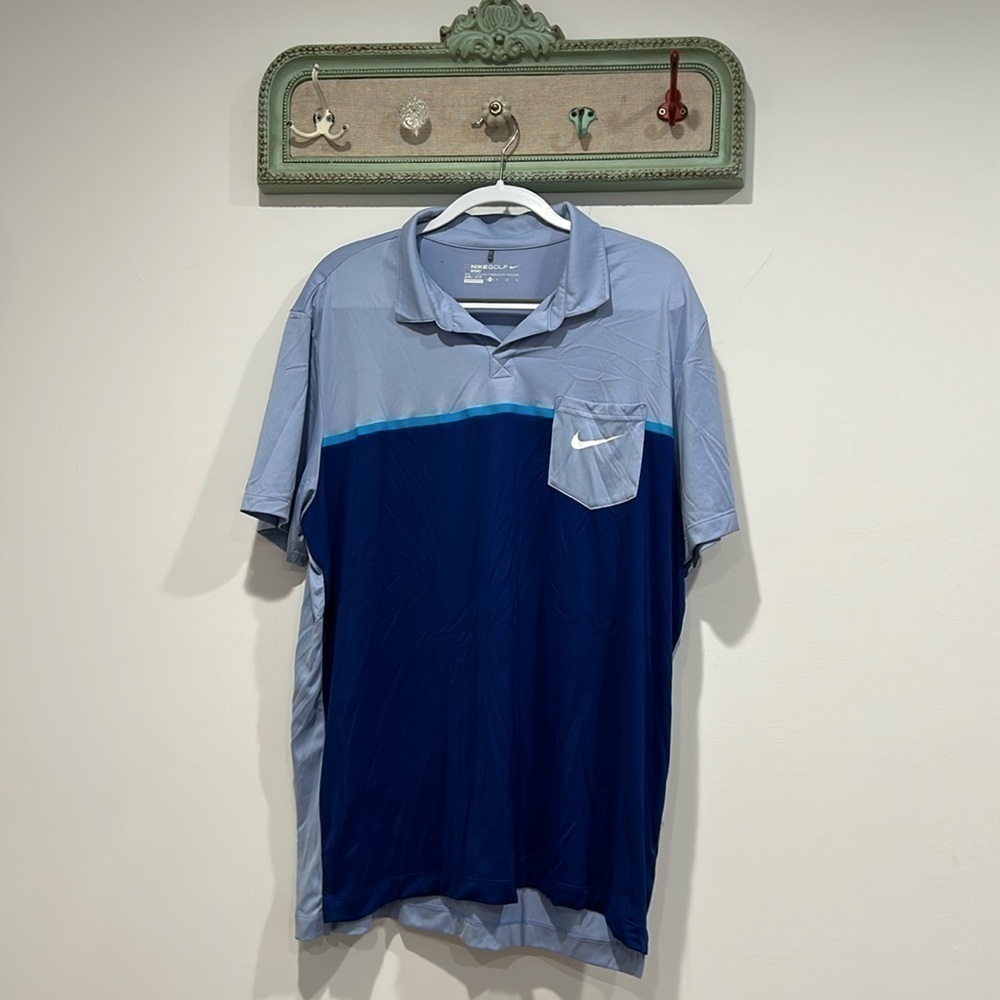 Nike Golf Sport Polo short sleeve shirt color block blue hue with pocket XL